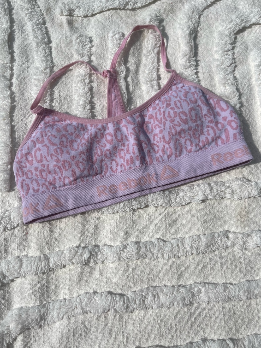 Reebok Girls XL pink & white cheetah print sports bra